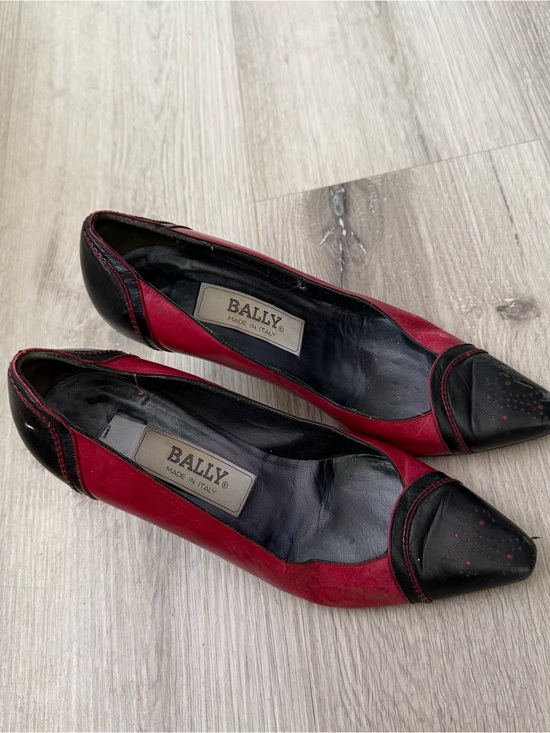 Bally Shoes - Bally Red and Black Pointed-Toe Suede Flats